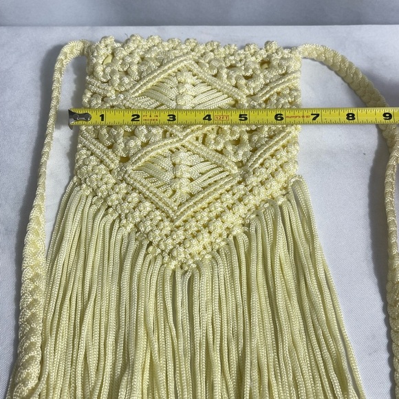 Vintage Macramé Fringe Crossbody Shoulder Bag Boho Festival Hippie Style Yellow - Picture 4 of 5